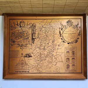Vintage Coppercraft John Speed Map • Nottinghamshire • Wood Mounted Wall Art